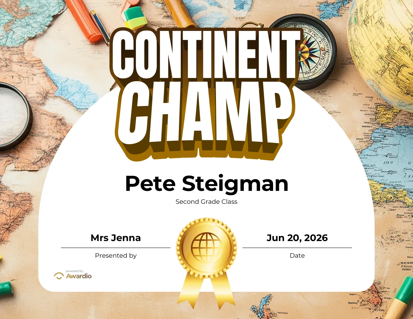 Geography award template for teachers