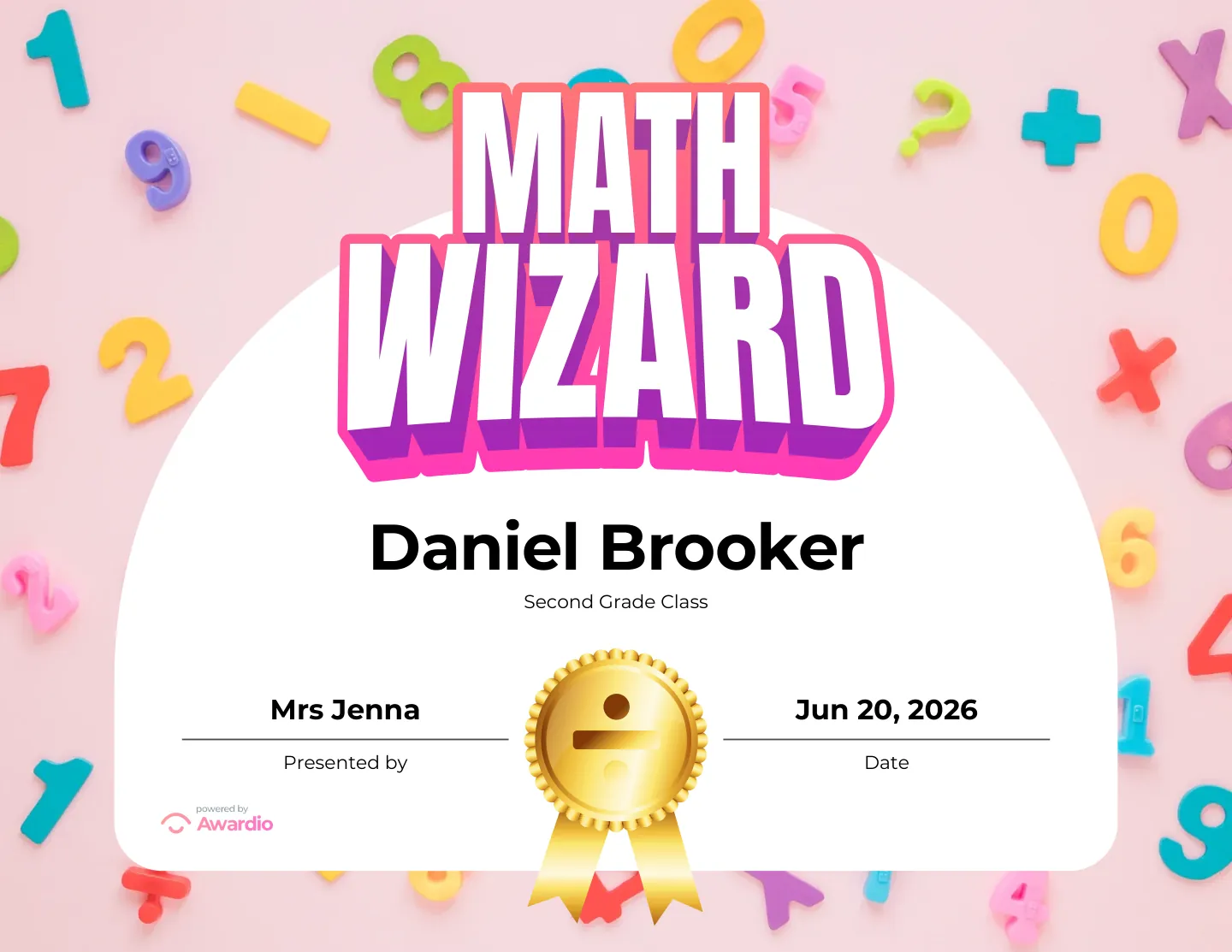 Printable Math award for kids