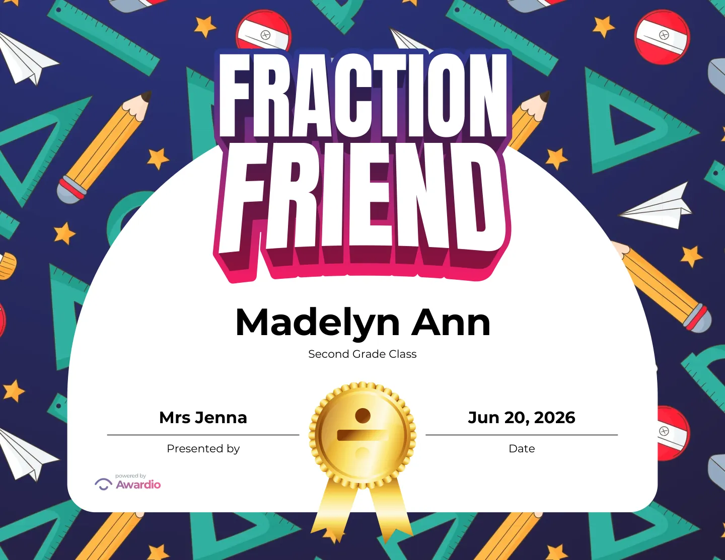 Editable Math award certificate
