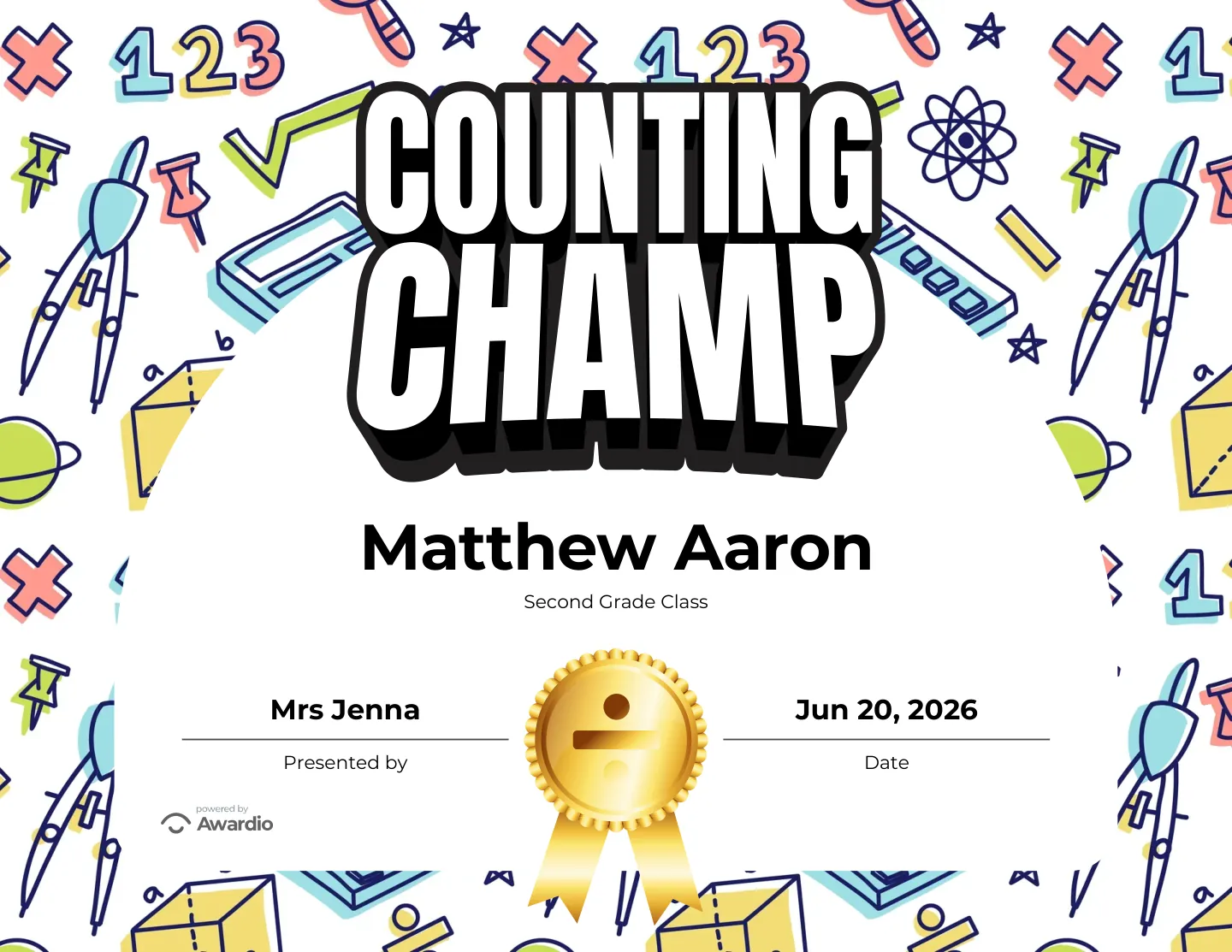 Digital Math award certificate example