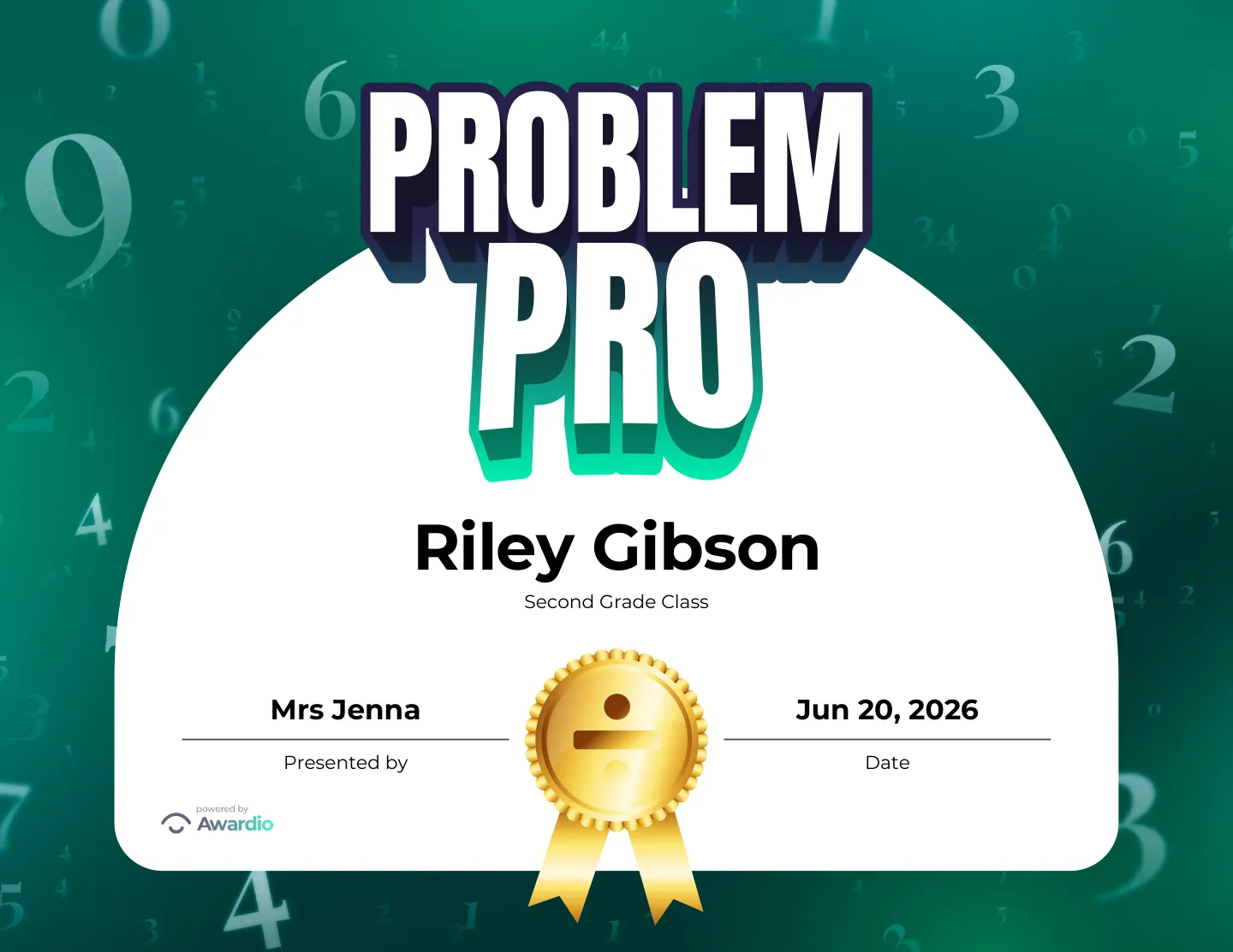 Personalized Math student certificate