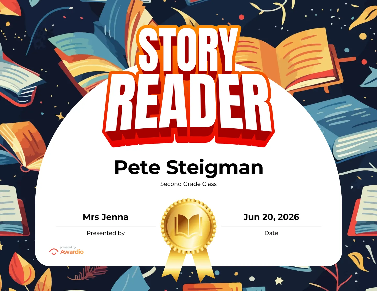 Reading award template for teachers