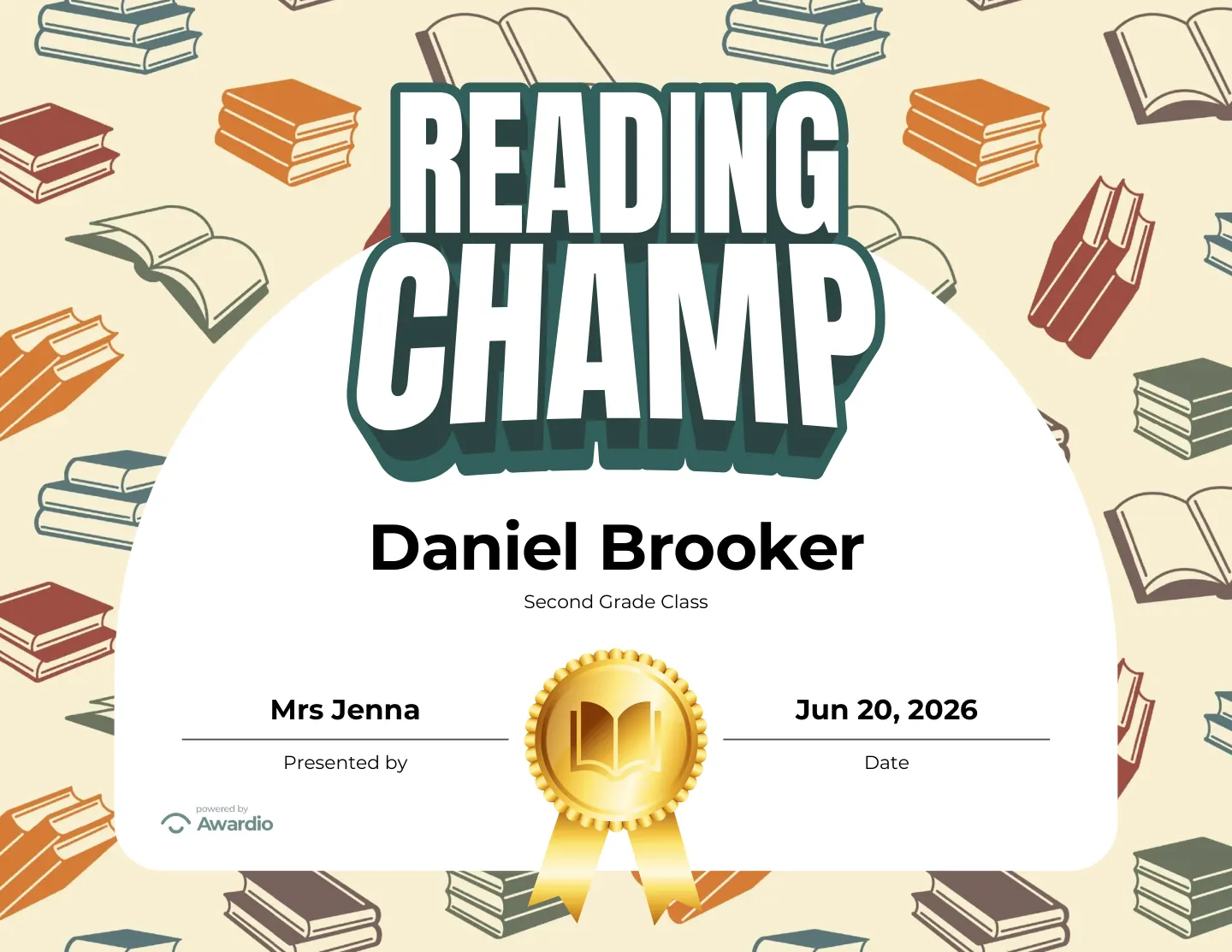 Printable Reading award for kids
