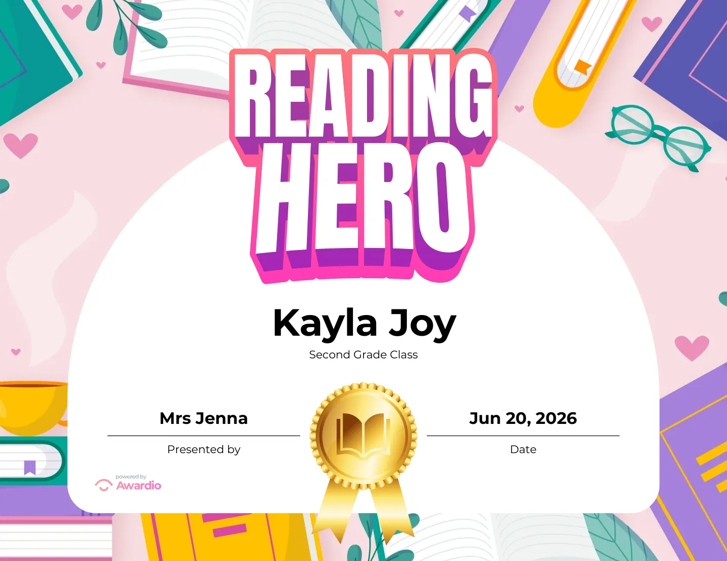 Customizable Reading certificate for students