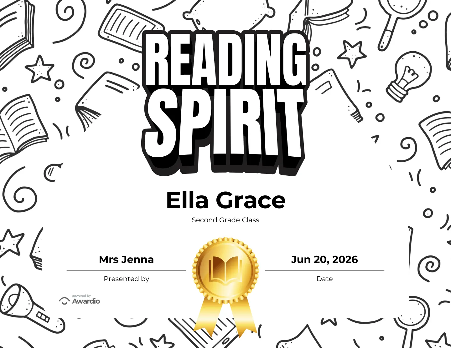 Reading recognition award template