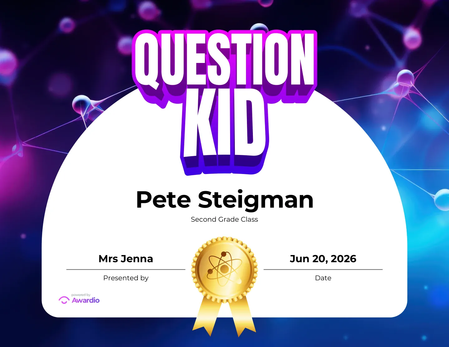 Science award template for teachers