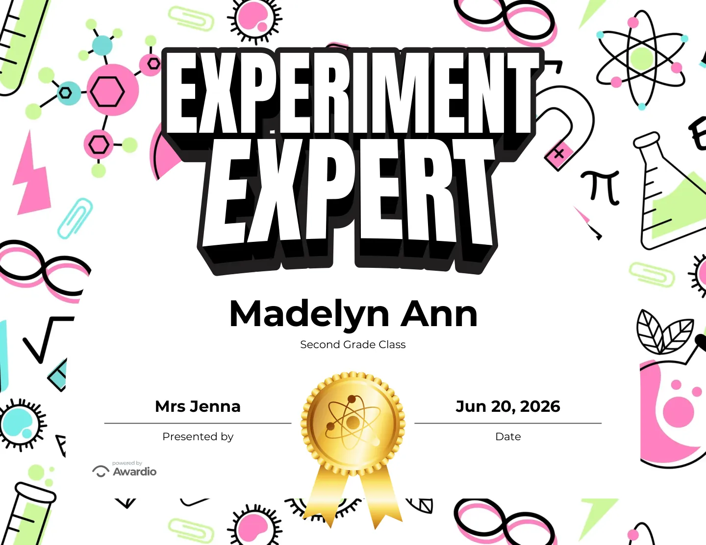 Editable Science award certificate