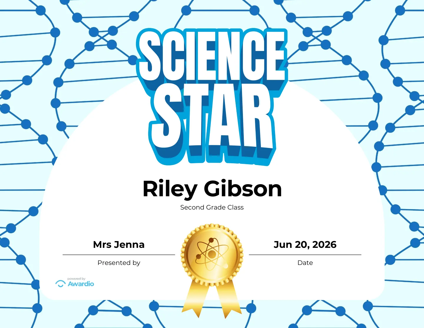 Personalized Science student certificate