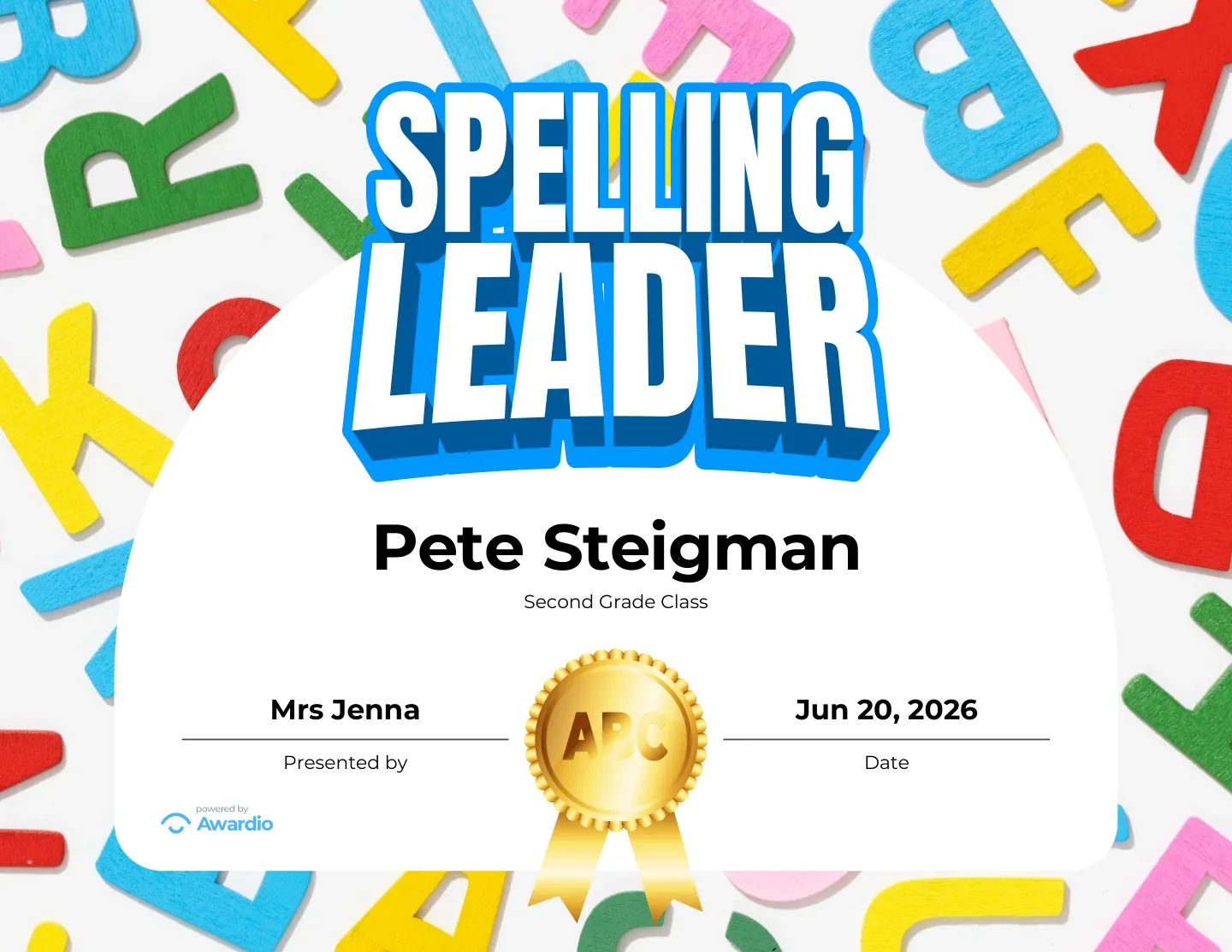 Spelling award template for teachers
