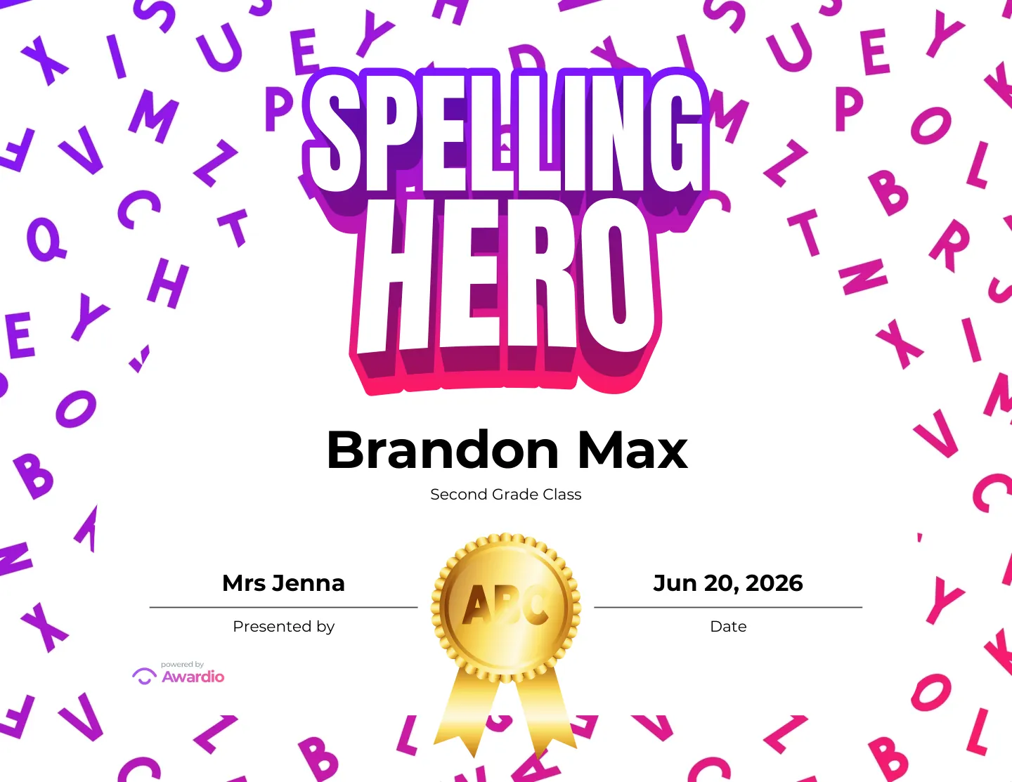 Free Spelling award certificate design