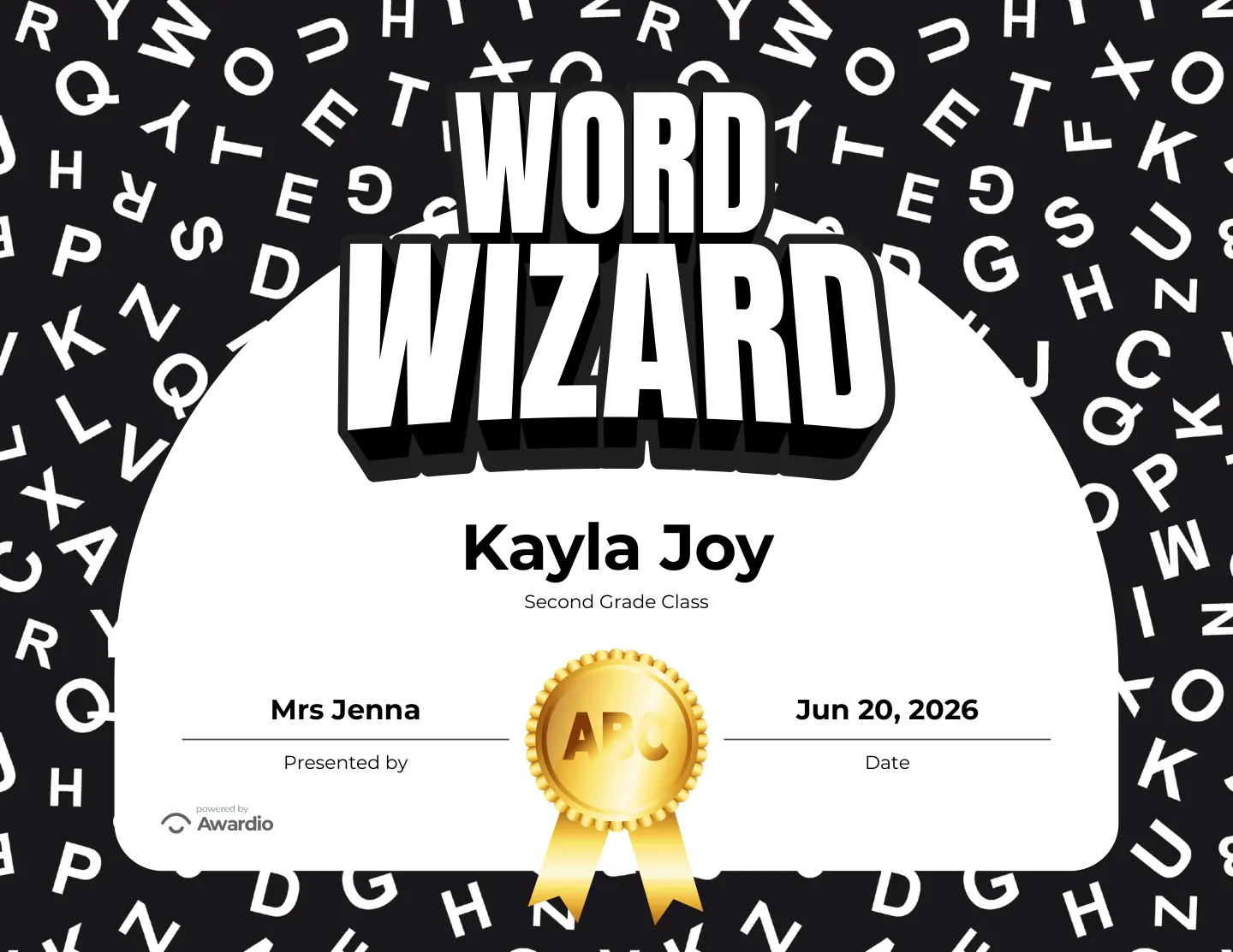 Customizable Spelling certificate for students