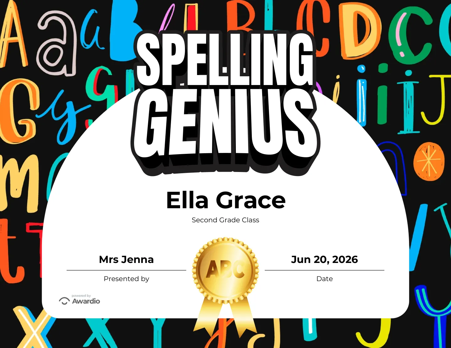 Spelling recognition award template