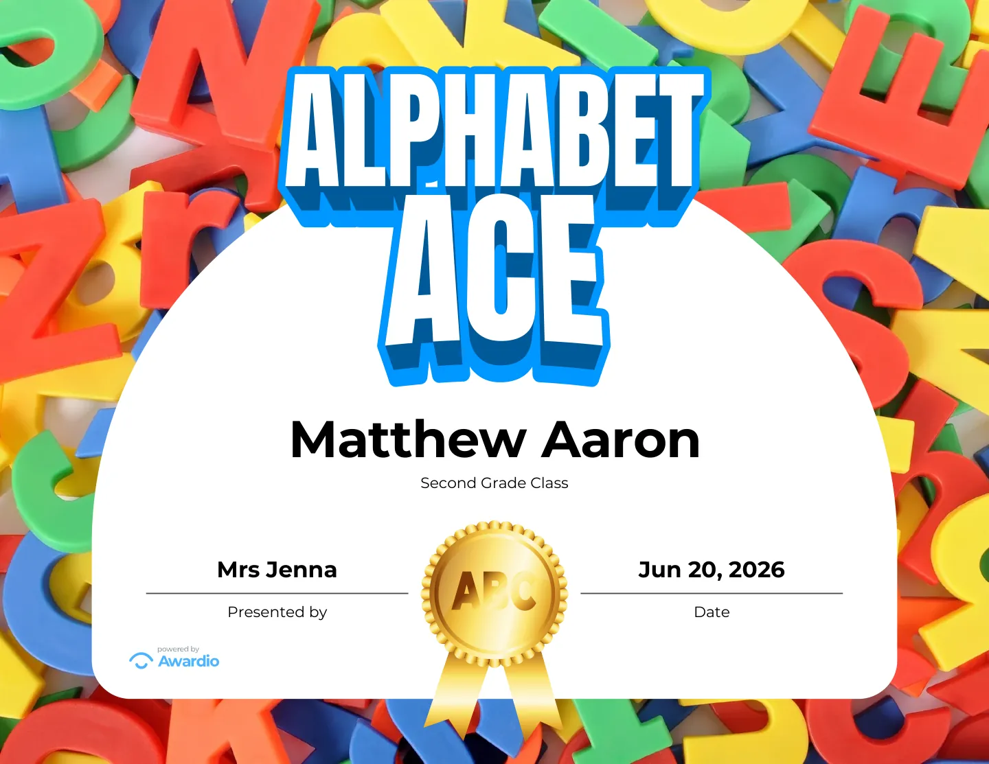 Digital Spelling award certificate example