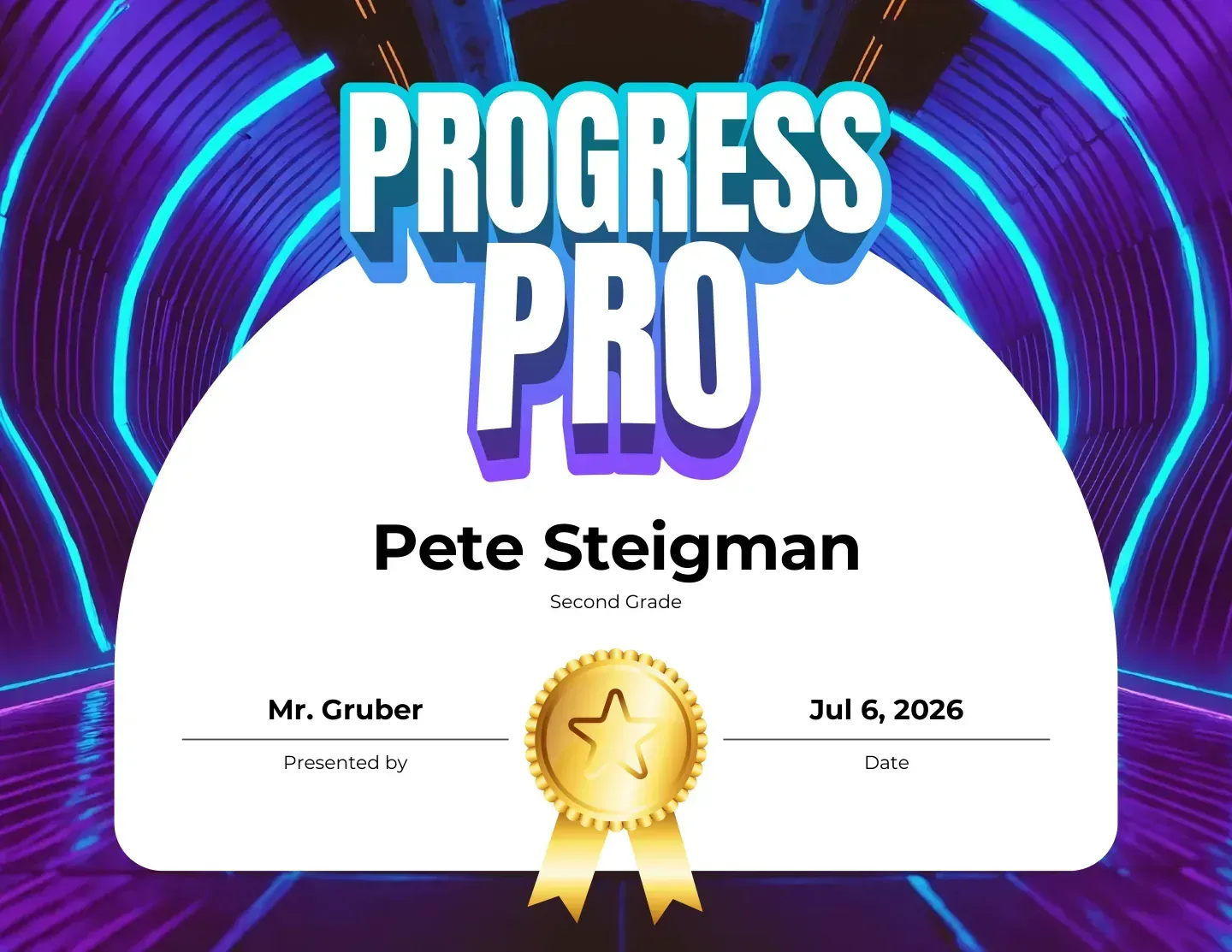 Progress Pro student improvement certificate, printable template