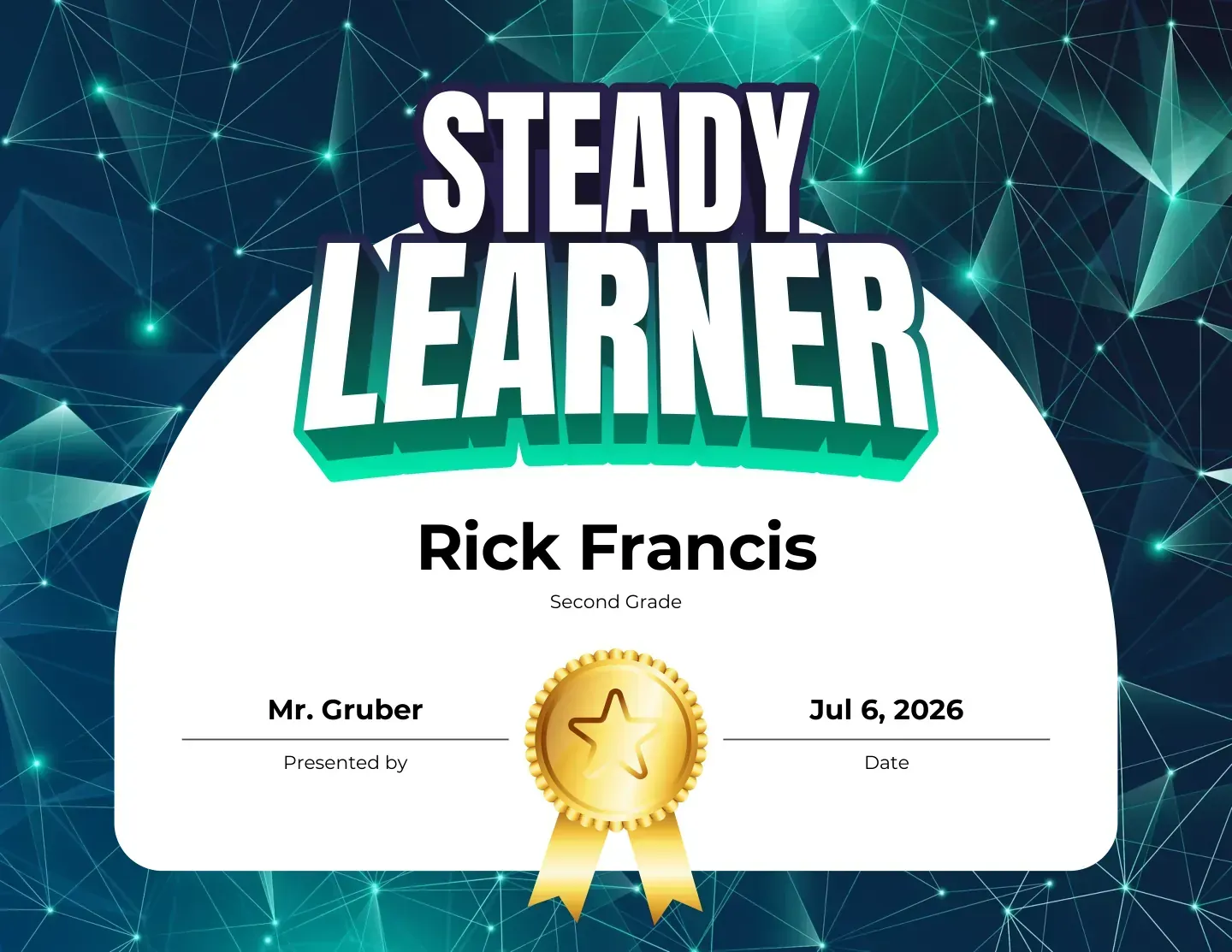 Steady Learner improvement certificate on a green geometric design