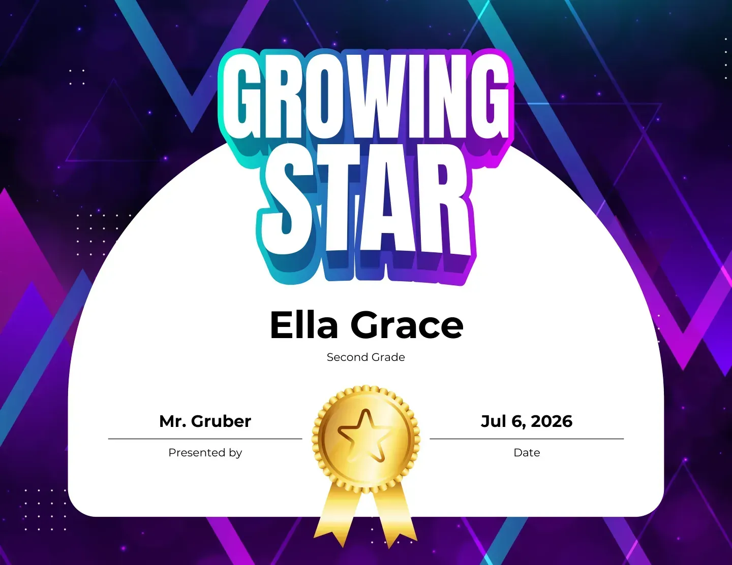 Growing Star most-improved award on a purple triangle background