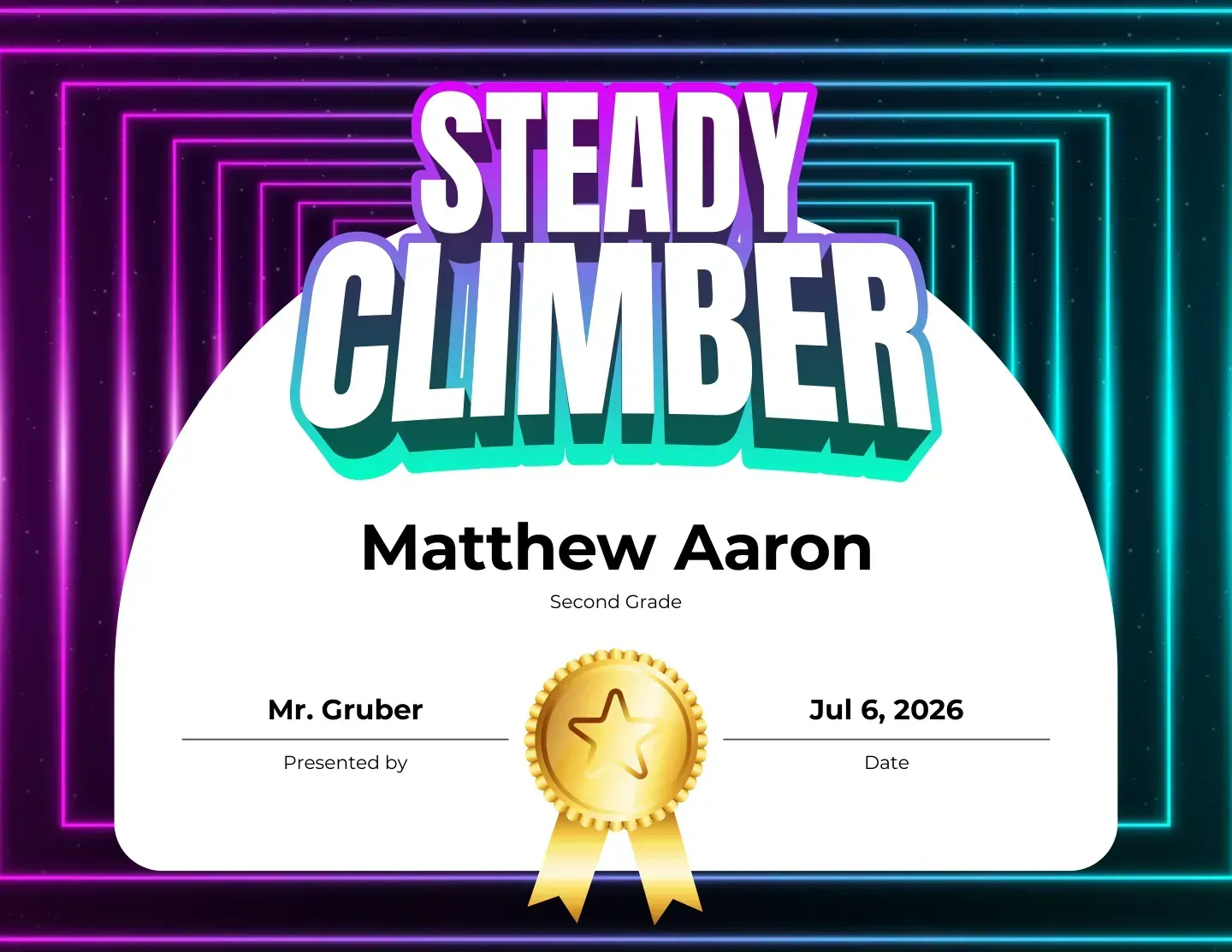 Steady Climber improvement award for steady progress