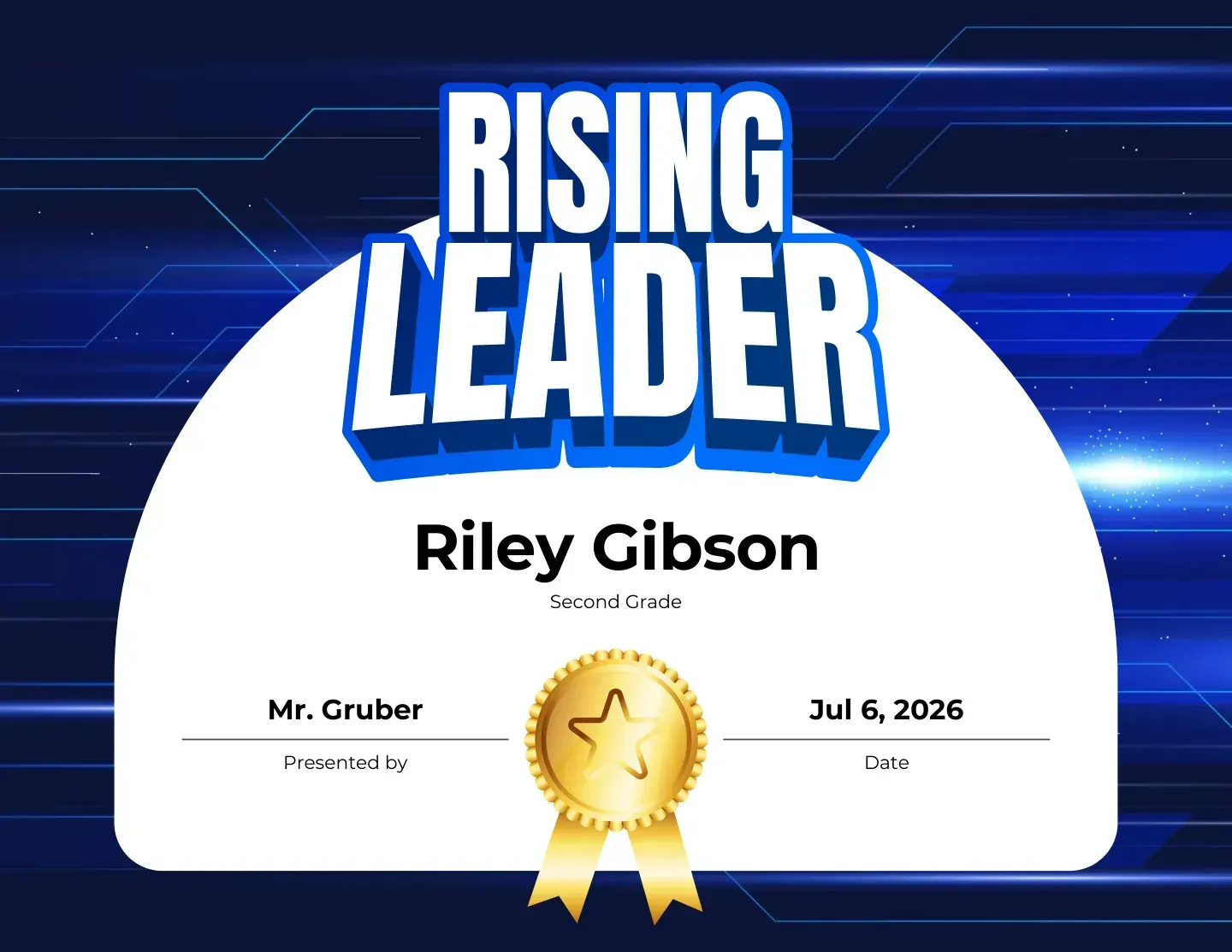Rising Leader improvement award on a blue spotlight background