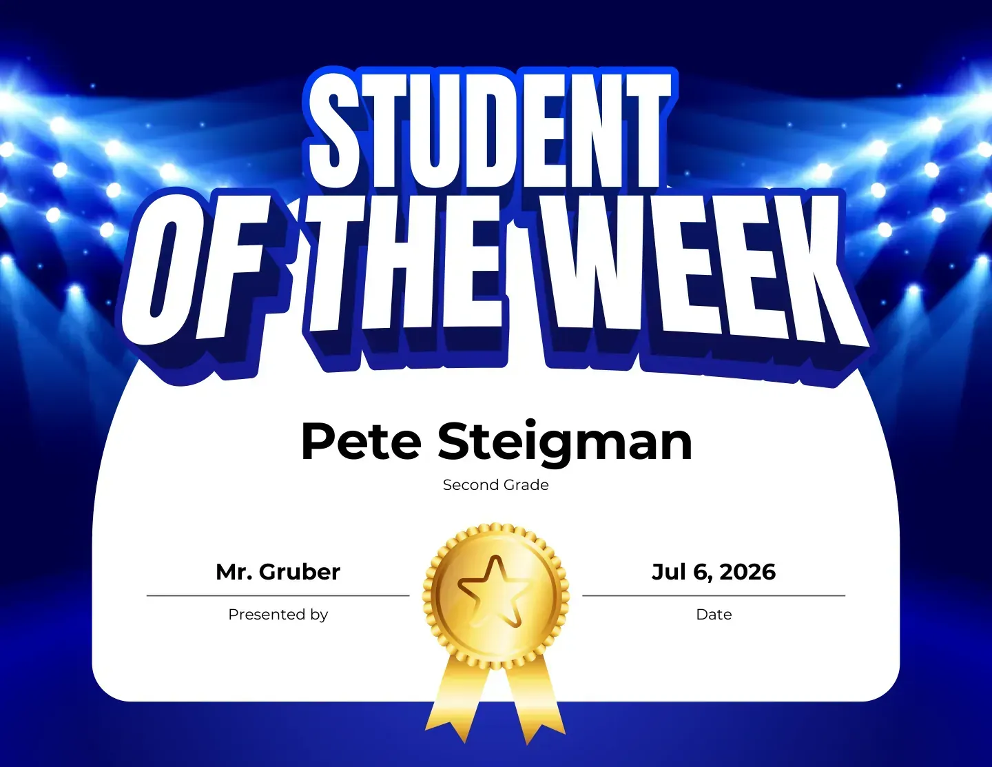 Student of the Week printable award certificate for the classroom