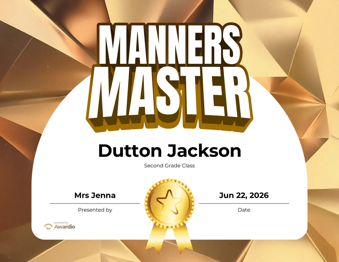 Printable Behavior award certificate