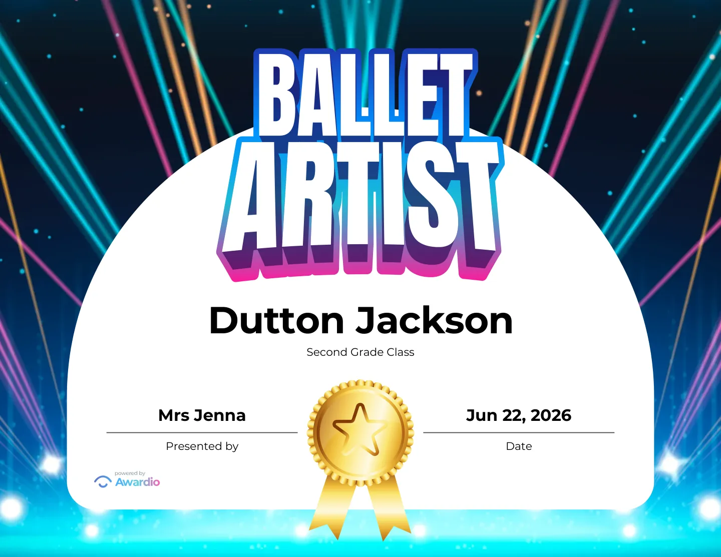 Printable Dance award certificate