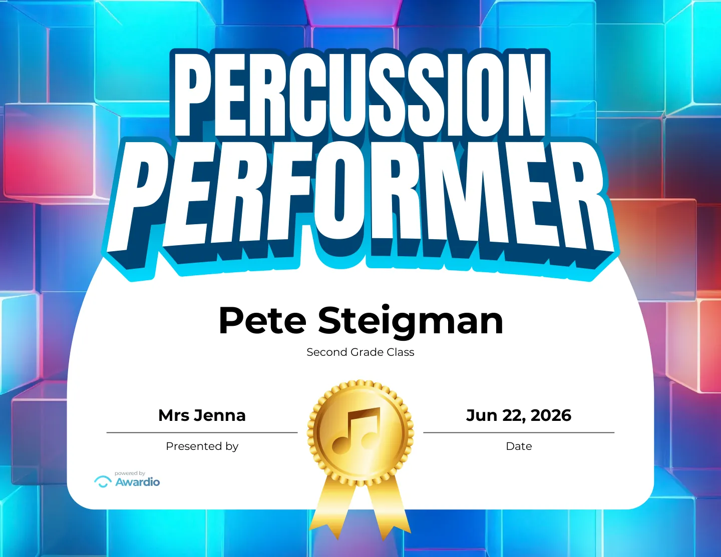 Printable Music award for kids