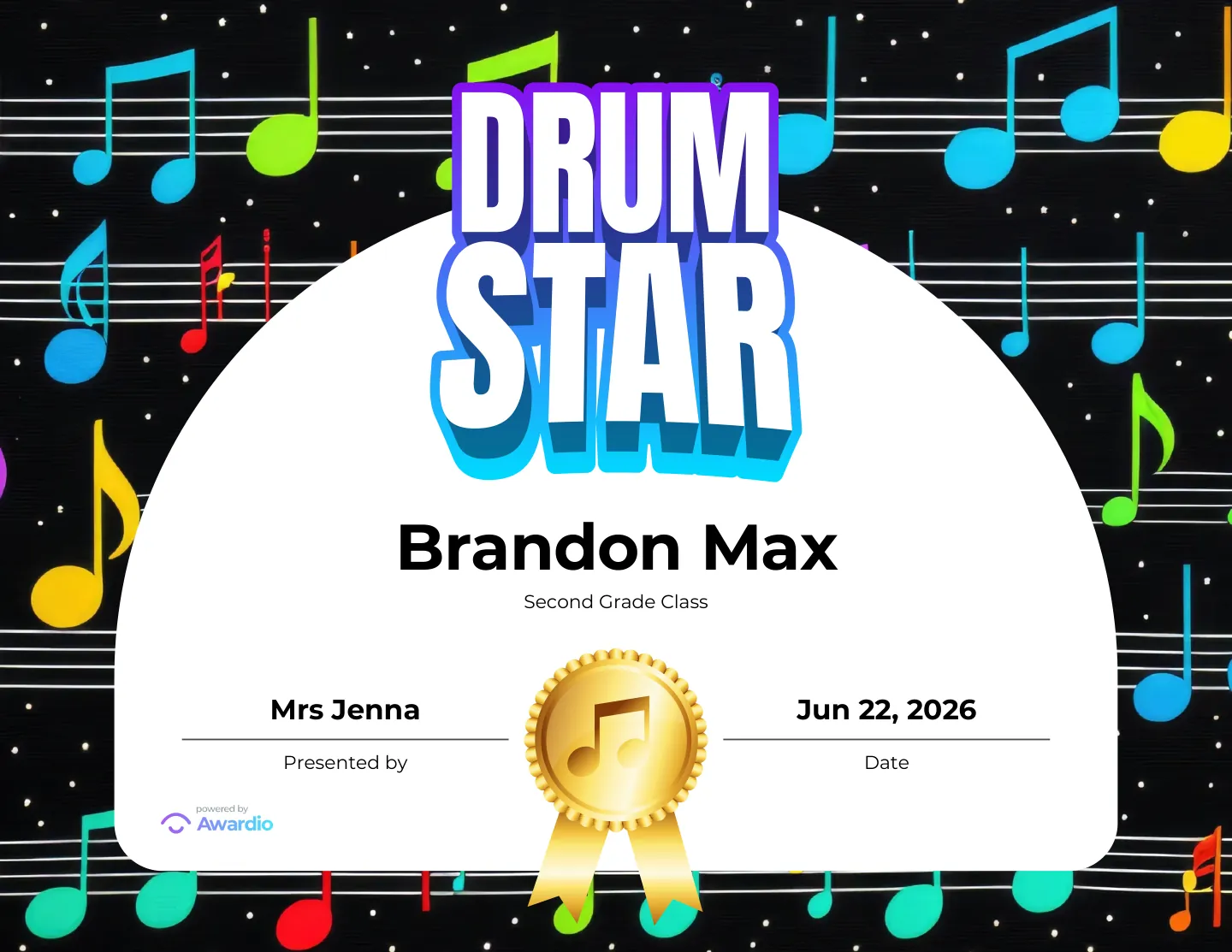 Free Drums award certificate design