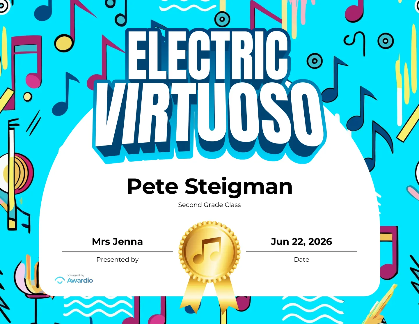 Electric Guitar award template for teachers
