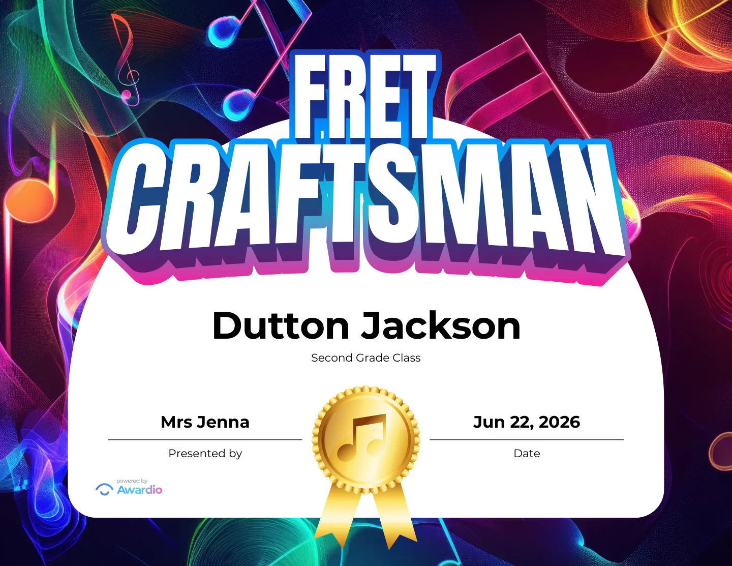 Editable Music award certificate