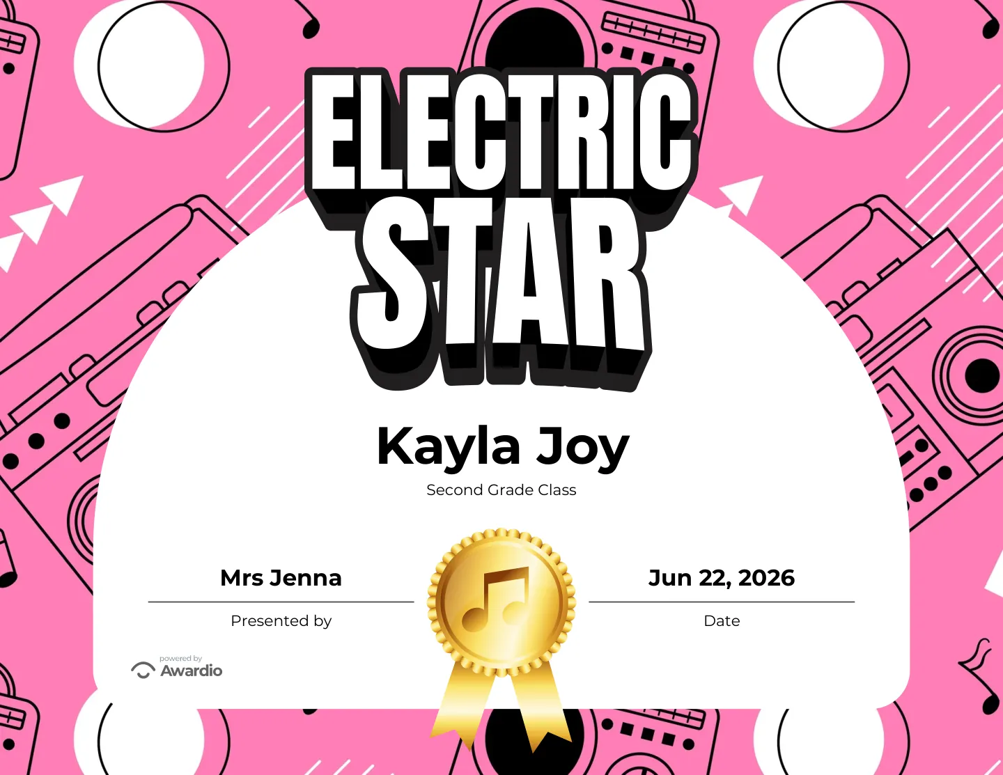 Customizable Electric Guitar certificate for students