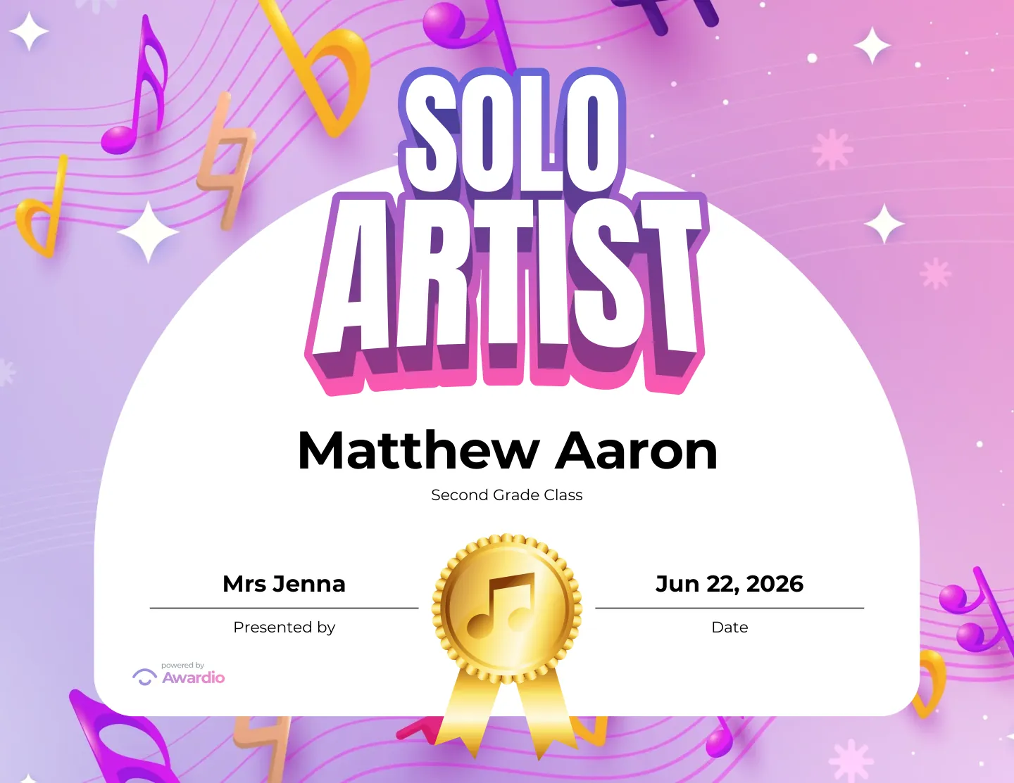Digital Electric Guitar award certificate example