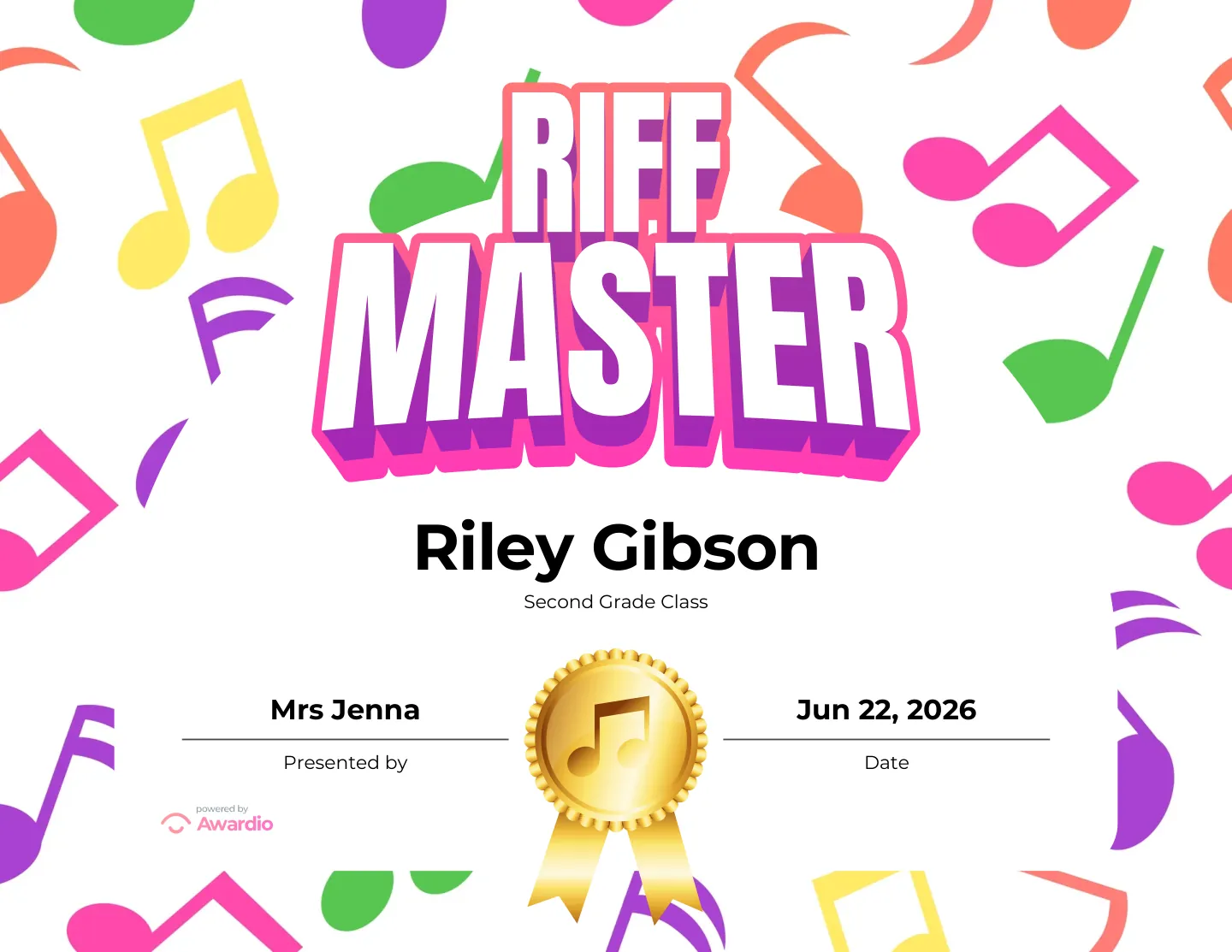 Personalized Electric Guitar student certificate