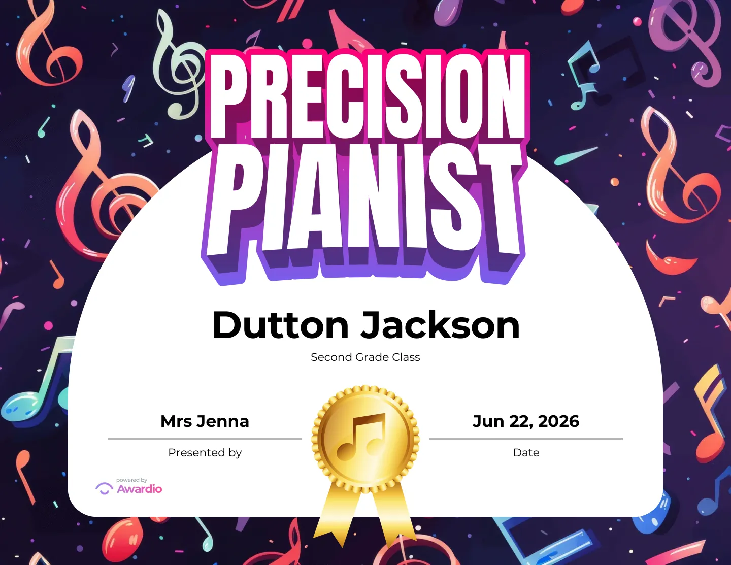Piano award template for teachers