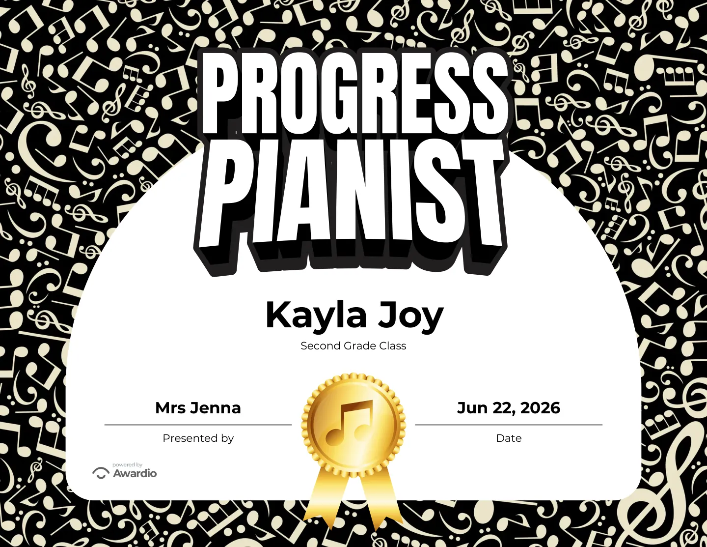 Piano certificate you can print or send
