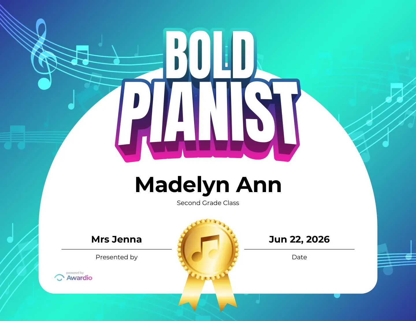 Digital Music award certificate example