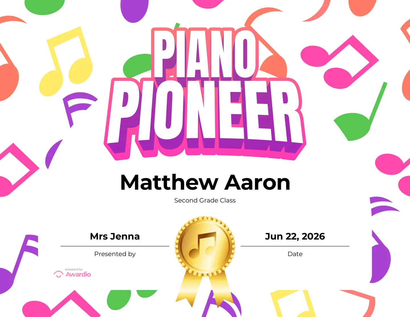 Free Piano award certificate design