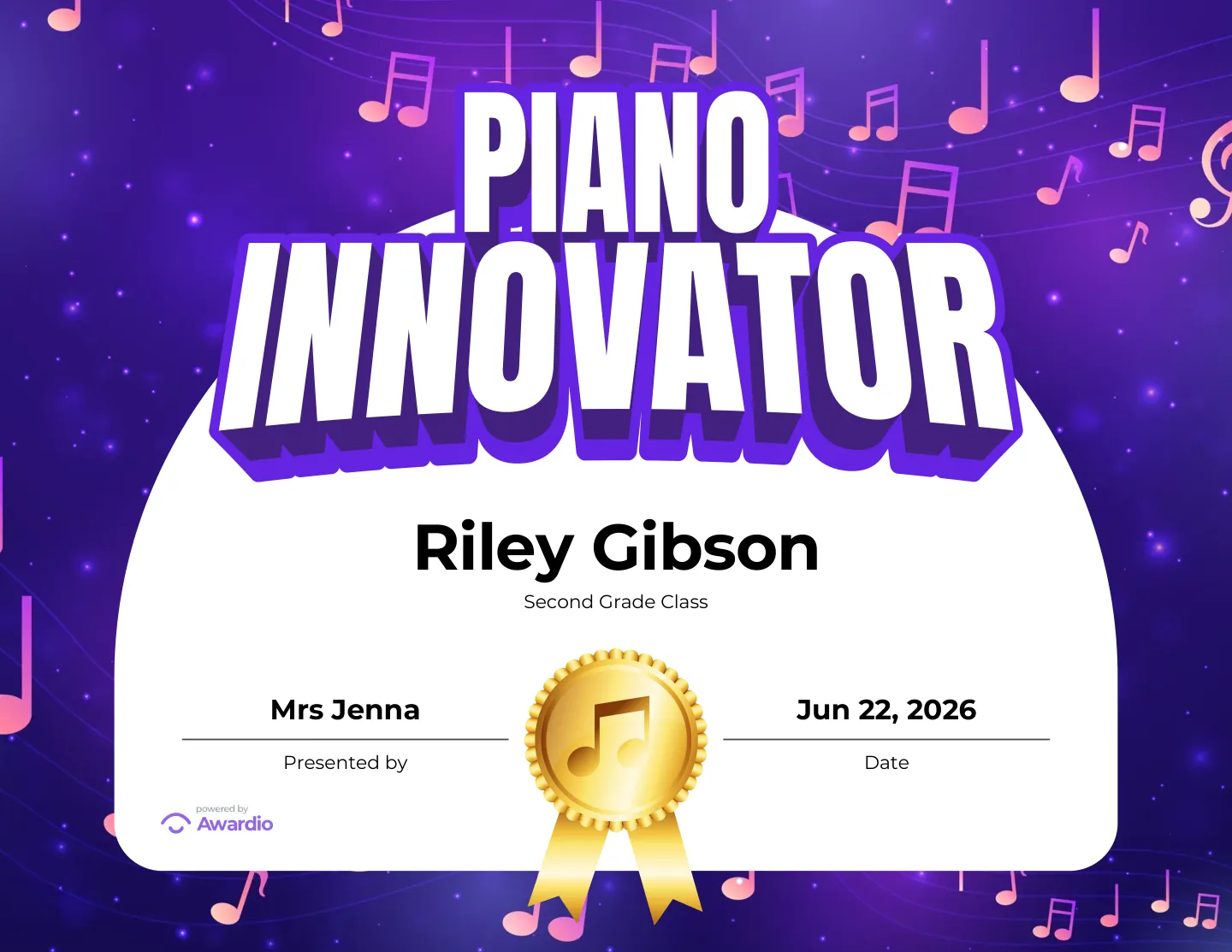 Piano recognition award template