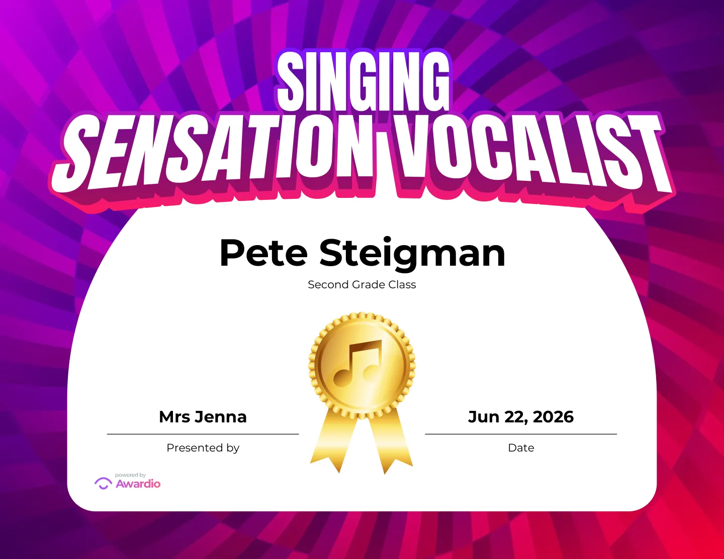 Singing award template for teachers