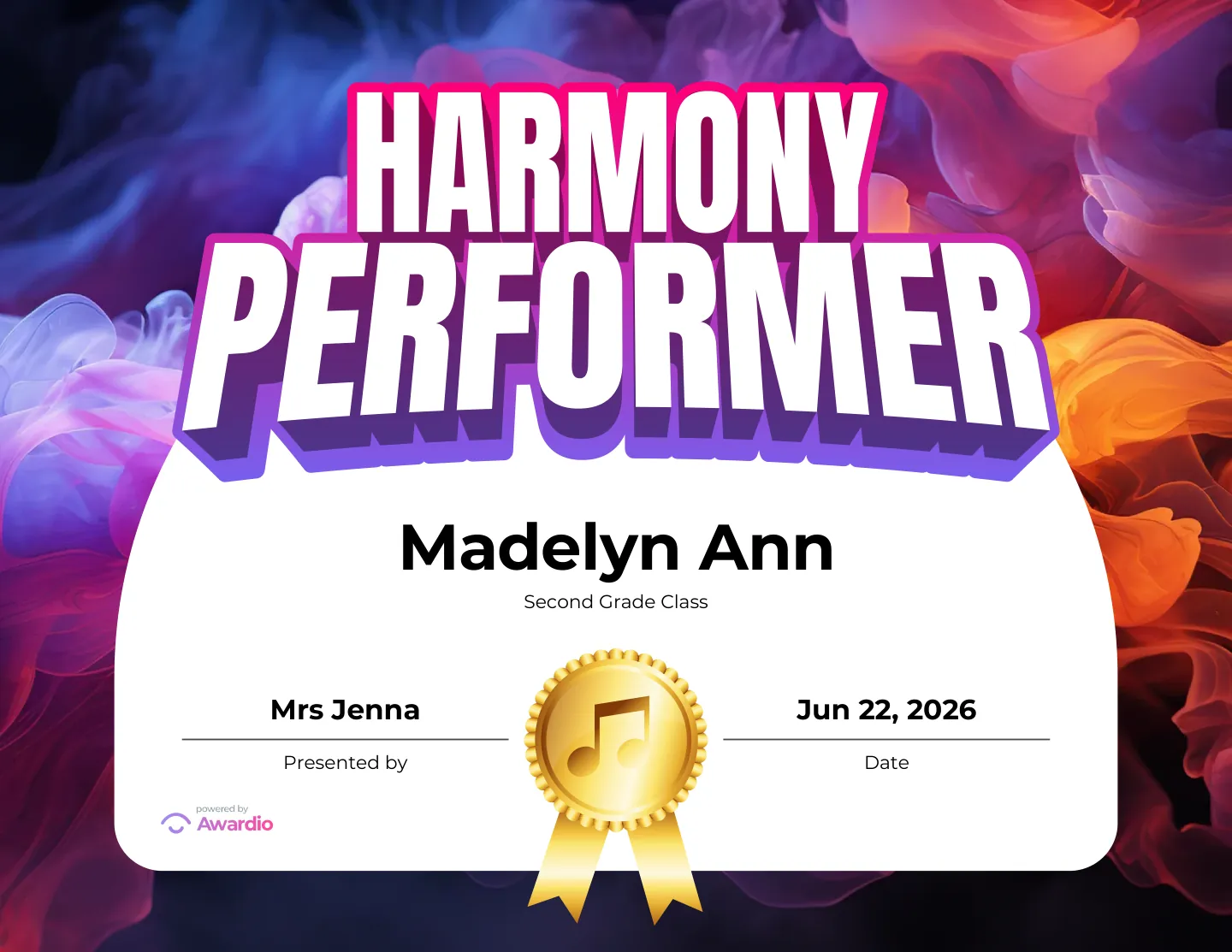 Editable Singing award certificate