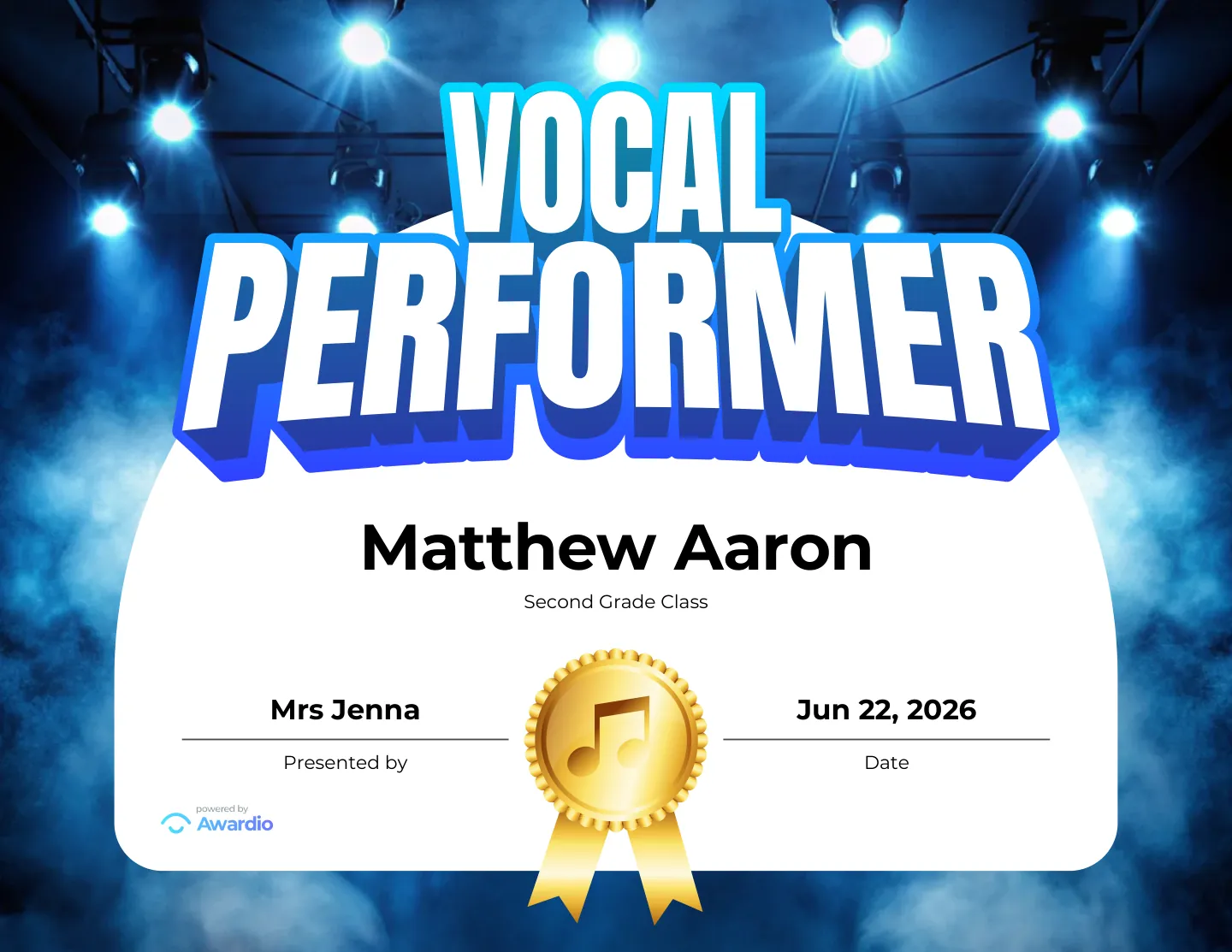 Digital Singing award certificate example