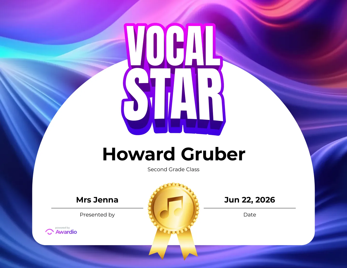 Singing certificate for the classroom