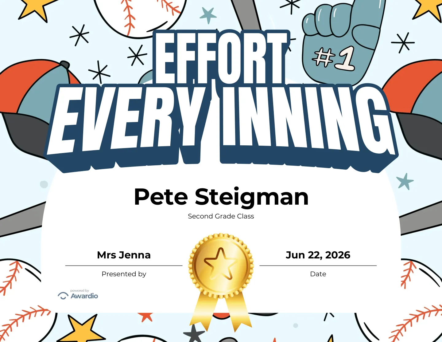 Baseball award template for teachers