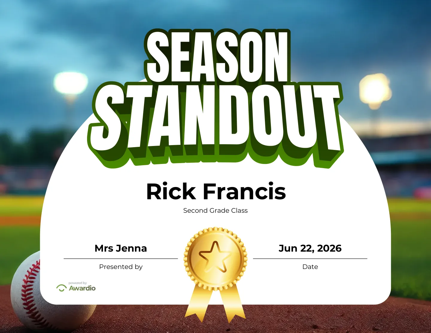 Baseball certificate you can print or send