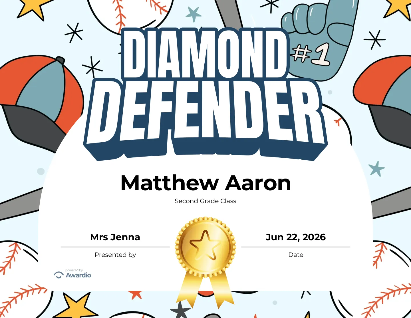 Digital Baseball award certificate example