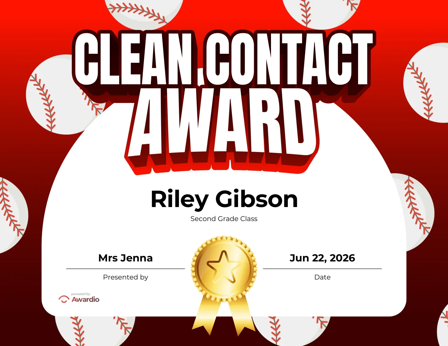 Personalized Baseball student certificate