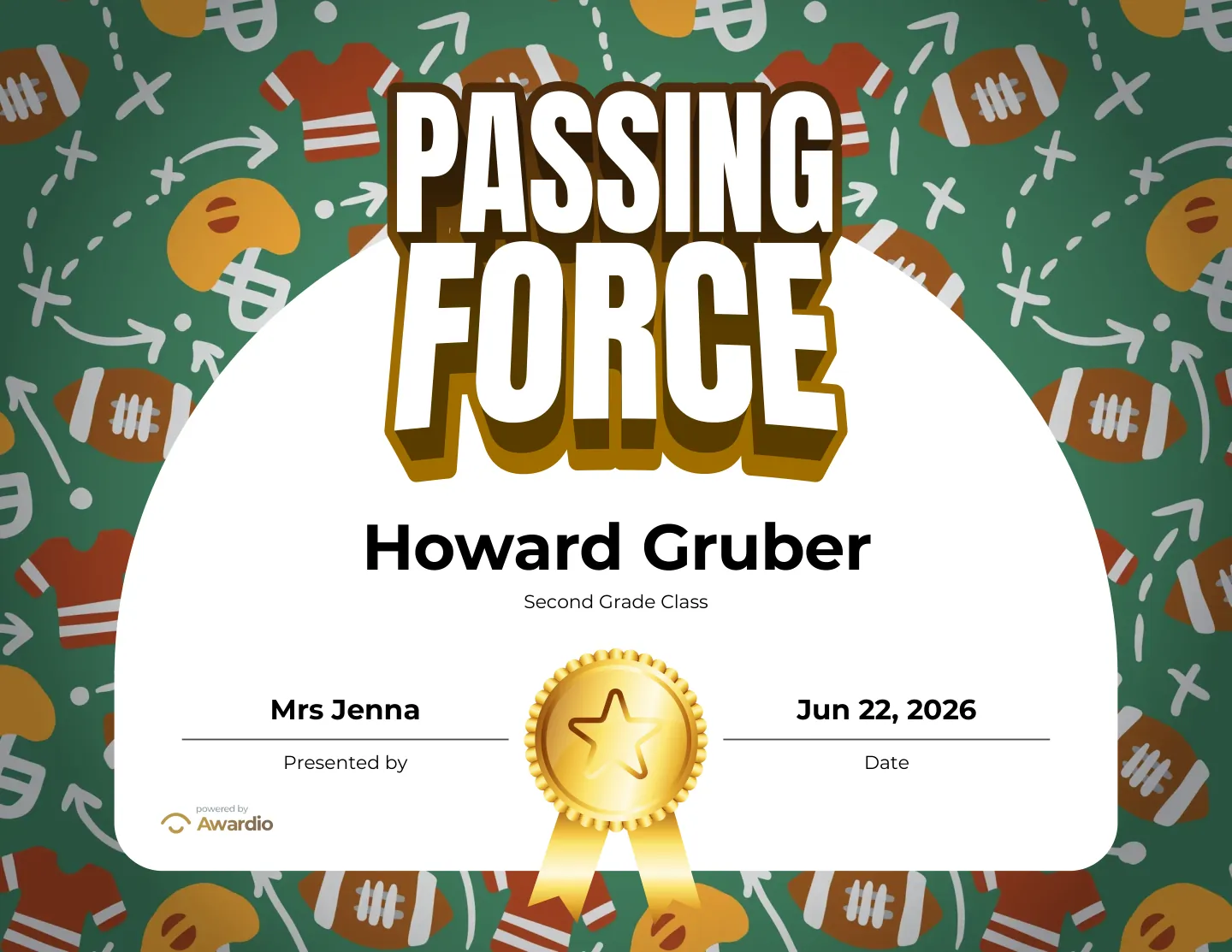 Football certificate for the classroom