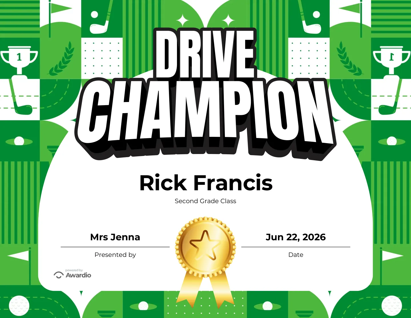 Golf certificate you can print or send