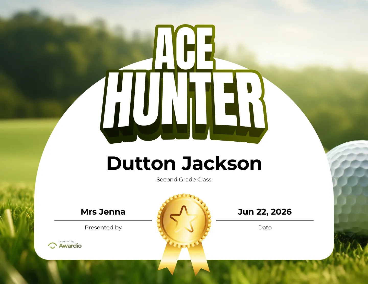 Printable Golf award certificate