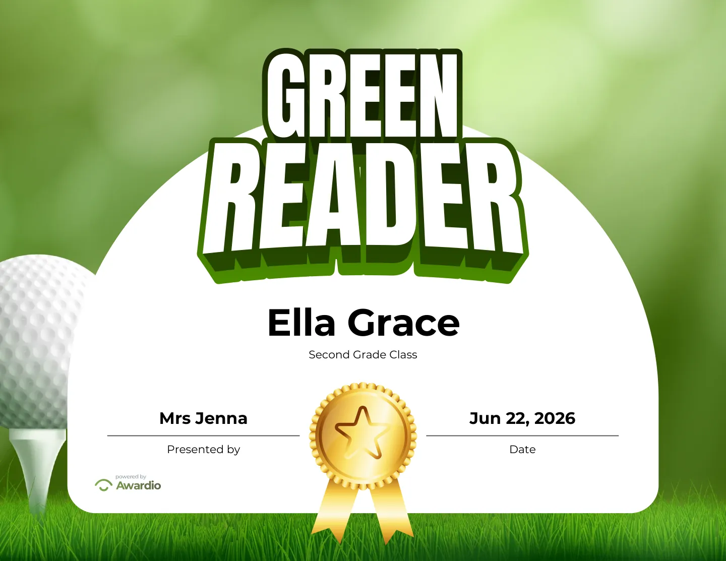 Golf recognition award template