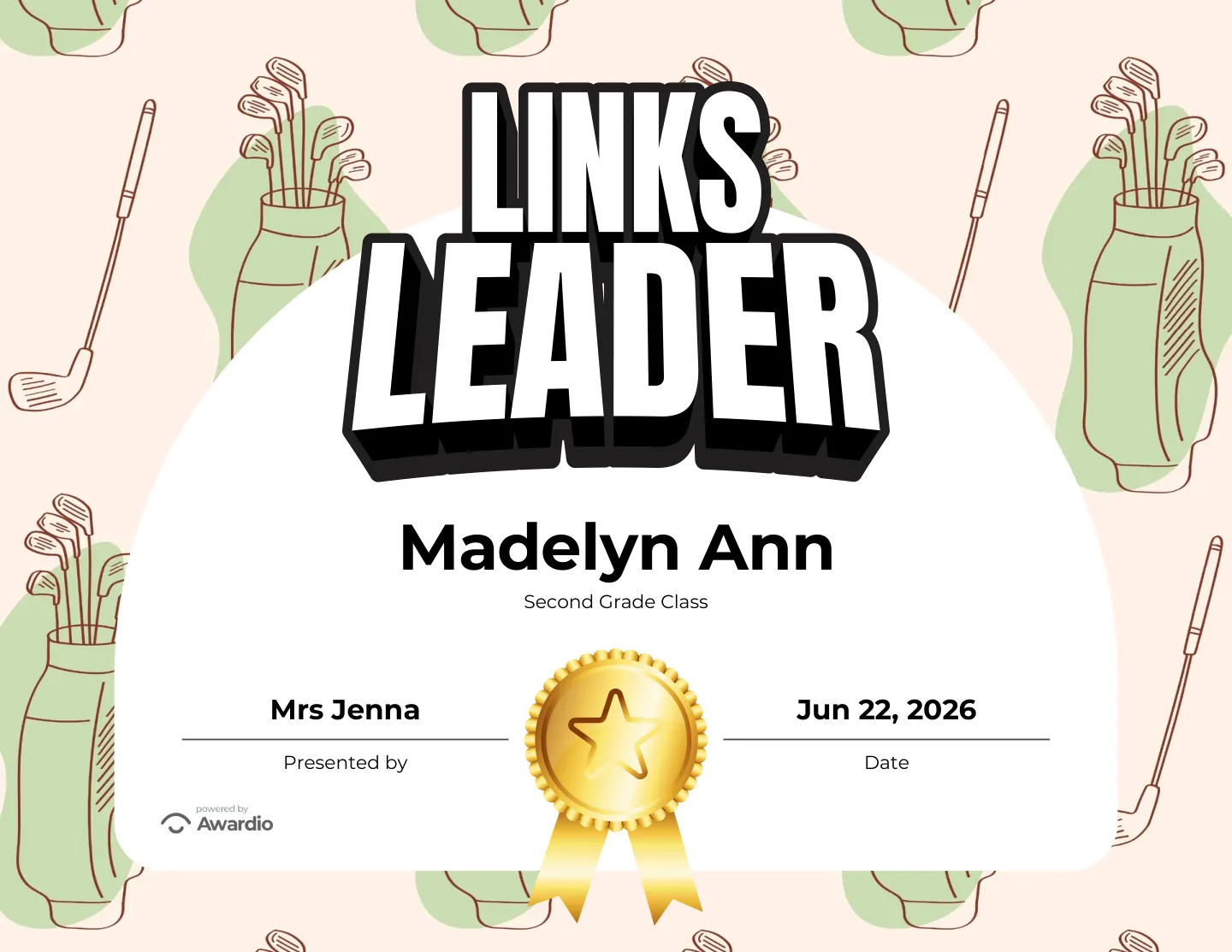 Editable Golf award certificate